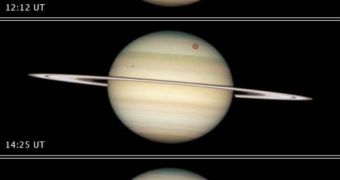 The four moons of Saturn can easily be distinguished in these latest Hubble snapshots