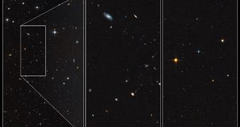 Several images of the dim, star-starved dwarf galaxy Leo IV