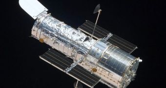 The Hubble telescope, as seen from space shuttle Atlantis after the fifth and final servicing mission