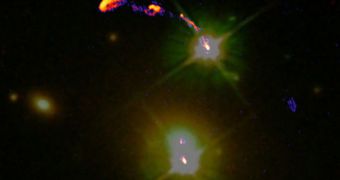 e-Merlin image showing jets spewing out of the Double Quasar