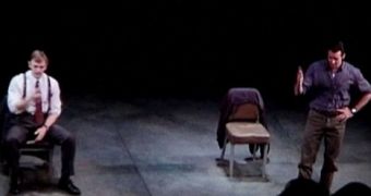 Daniel Craig and Hugh Jackman in Broadway play “A Steady Rain” during rude interruption