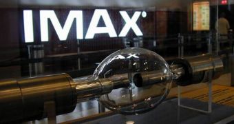 A picture of the 15 kW Xenon short-arc lamp used in IMAX projectors