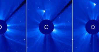 SOHO images showing Comet ISON at perihelion, as well as how its core survived the close encounter