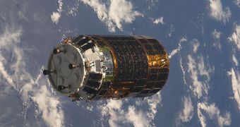 This image shows the first Japanese HTV space capsule, during its final approach to the ISS