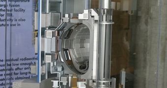 Cut-away of a model of the ITER Vacuum Vessel. The start-up date of the nuclear fusion reactor has again been postponed, this time to 2019