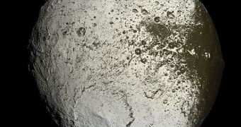 Half of the Saturnine moon Iapetus is dark, while the other is bright white