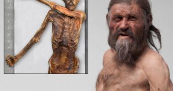 Ötzi's mummy (inset) and what experts believe he actually looked like