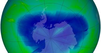 Aura/OMI image of the ozone layer hole above Antarctica