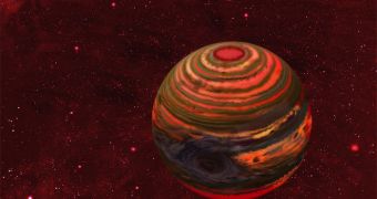 This rendition shows how a massive storm on a brown dwarf may look like from up-close