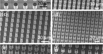 SEM images of the microscale-patterned silicon surfaces used in the new MIT boiling experiments