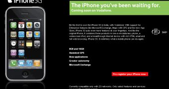Vodafone's pre-registration page for the iPhone 3G