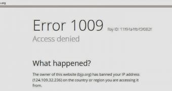 Error message displayed when accessing BJP site from Pakistan