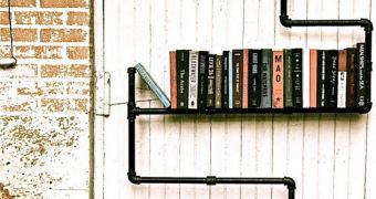 Eco-friendly bookshelves, created by Stella Bleu using old industrial pipelines
