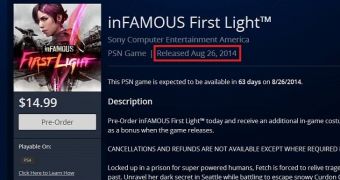 The Infamous: First Light listing on PS Store