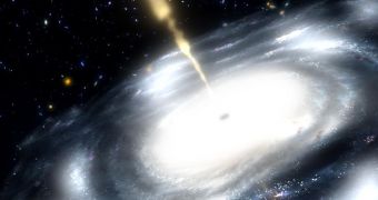 Artist's rendition of gas jets emanating from a black hole
