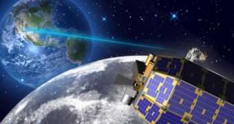 An artist's impression of LADEE beaming laser data back to Earth at impressive speeds