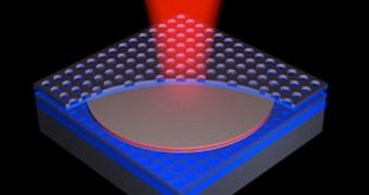 Artist's rendition of the new surface-emitting laser developed with DARPA funding
