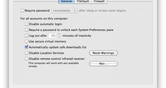 Mac OS X system preferences - Security pane