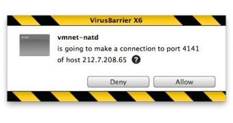 Intego VirusBarrier X6 firewall alerts connection attempt