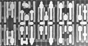 An image of a die that was given a bevel polish, rendering the transistors visible