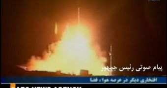 This snapshot shows the launch of Omid, the first Iranian satellite