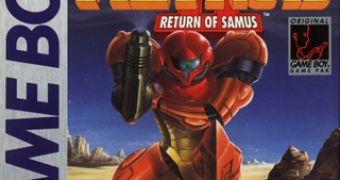The cover of the GameBoy installment of Metroid II: Return of Samus