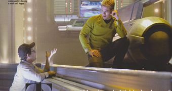 Director J.J. Abrams with leading man Chris Pine on “Star Trek Into Darkness” set