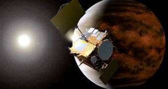 Artist's rendition of the Akatsuki space probe, in orbit around Venus