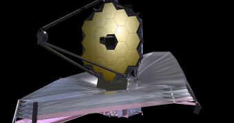 This is a rendition of the JWST in orbit
