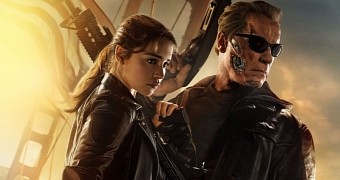 Emilia Clarke and Arnold Schwarzenegger are ready for battle on “Terminator: Genisys” poster