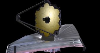 This rendition shows how the JWST will look like in the L2 Lagrangian point