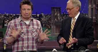 Jamie Laurie does David Letterman to promote his latest US show, “Jamie Oliver’s Food Revolution”