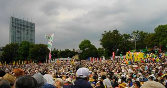 Anti-nuclear power plant rally on September 19, 2011 at Meiji Shrine Outer Garden, in Tokyo