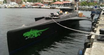 This is the high-tech MV Gojira, which SSCS is using to harass the illegal Japanese whaling fleet in the Southern Ocean