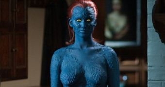 Jennifer Lawrence as Mystique, covered in nothing but body paint in “X-Men: First Class”