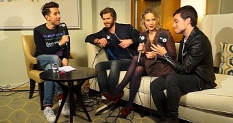 Liam Hemsworth, Jennifer Lawrence and Josh Hutcherson promote “Hunger Games: Mockingjay Part 1”