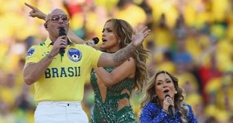 Jennifer Lopez and Pitbull performing the World Cup anthem at the Opening Ceremony