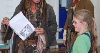 Johnny Depp as Cpt. Jack Sparrow surprises young girl with school visit