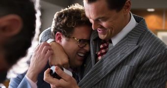 Jonah Hill and Leonardo DiCaprio play best buds and con partners in Scorsese’s “Wolf of Wall Street”