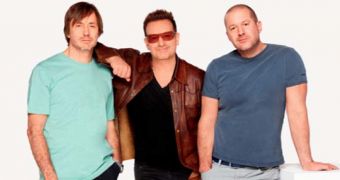 Marc Newson, Bono, and Jony Ive (from left to right)