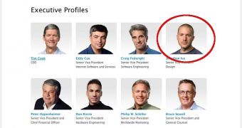 Apple Executive Profiles page with Jonathan Ive back