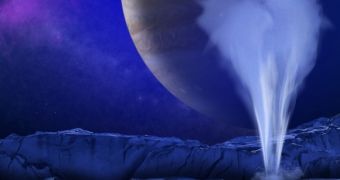 Artist's impression of how water emissions might look like at Europa's south pole