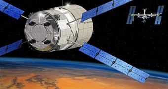 Artistic impression of the Jules Verne ATV on its way towards the ISS
