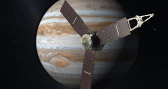 Artist's rendition of Juno in orbit around Jupiter