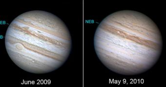 Images showing the missing Southern Equatorial Belt on Jupiter