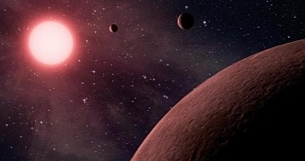 Image shows artist's depiction of a planetary system