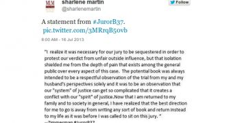 Zimmerma juror B37's book deal is dropped