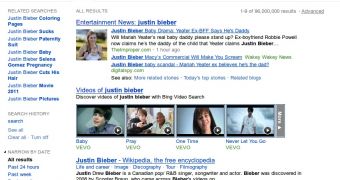 Justin Bieber is the most popular star on Bing