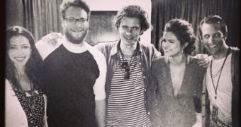 Seth Rogen, Orlando Bloom and Selena Gomez at the We Day California event