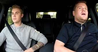 Justin Bieber and James Corden carpool to the CBS studios, where Corden works
